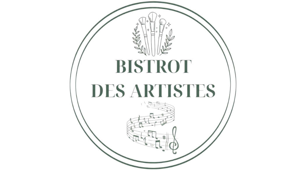 Logo rond "BISTROT DES ARTISTES" avec brindilles et portée de notes musicales en forme de spiral, texte central. Avantages d'être une entreprise éthique intégré naturellement.
